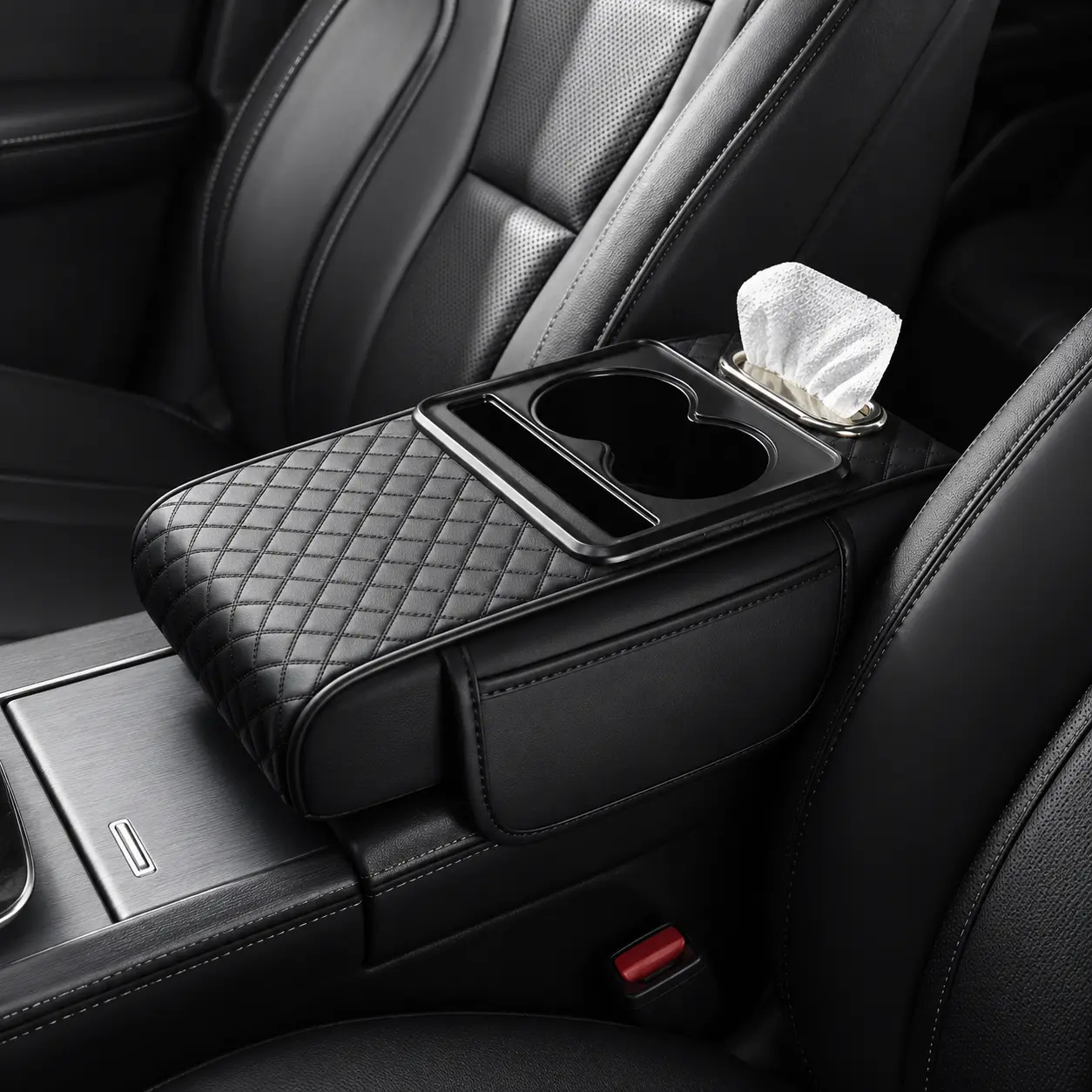 Car Center Console Cover, Upgraded Memory Foam Car Armrest Cushion with Cup Holder & Phone Holder, Middle Console Cover Arm Rest Box Pad Car Interior Accessories for Most Vehicles