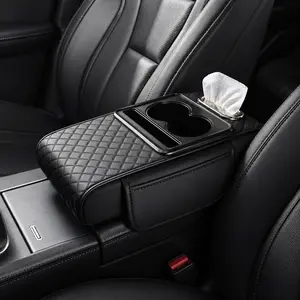 Car Center Console Cover, Upgraded Memory Foam Car Armrest Cushion with Cup Holder & Phone Holder, Middle Console Cover Arm Rest Box Pad Car Interior Accessories for Most Vehicles