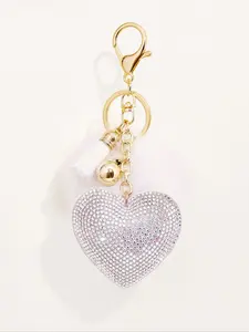 A lady's diamond-studded Korean fleece plain-colored heart-shaped keychain - LOVE heart pompom keychain. Ideal gift for Valentine's Day, Mother's Day or as a small gift for a wedding banquet.