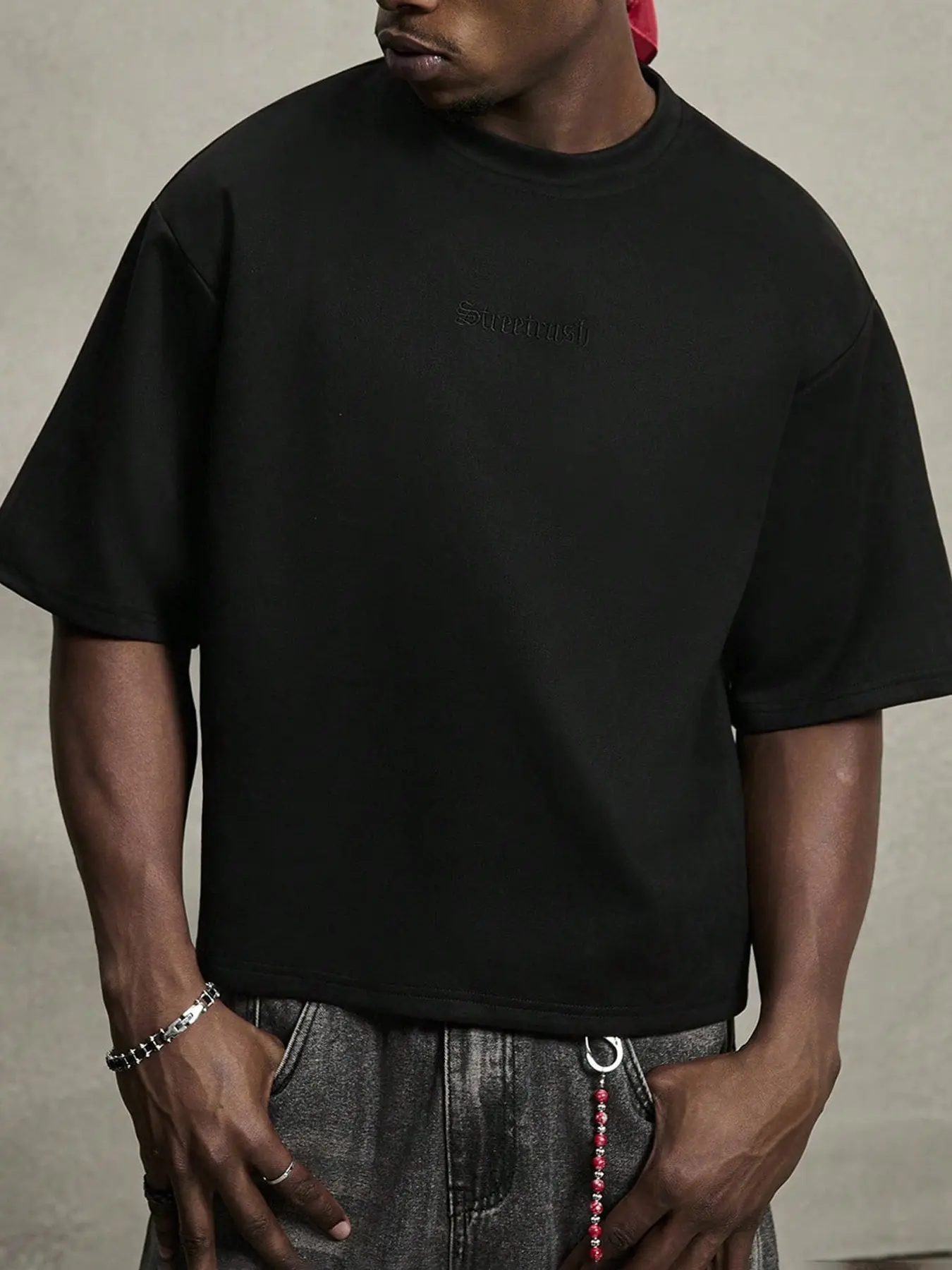Men's Suede Fabric #3 Oversized Classic Short Sleeve T-Shirt, Casual Streetwear Round Neck Crewneck Top for Daily Wear & Hip Hop Outfits, Casual Menswear