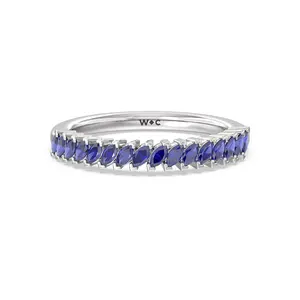 Periwinkle Under Halo Created Blue Sapphire Wedding Band