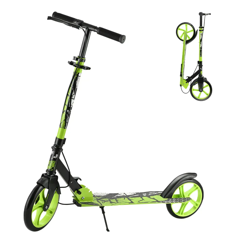 Steel Alloy Kick Scooter for Kids & Teens, Portable Folding 2-Wheel Design with Wide Deck & Adjustable Handlebar, 9-in PU Wheels, 220 LBS Max Load, Black, Portable Folding Scooter