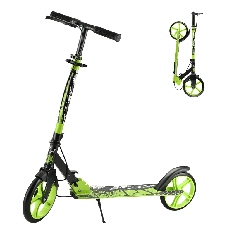 Kids & Teens Portable Folding 2-Wheel Alloy Steel Scooter (6 Years Above) - Adjustable Handlebar, Wide Deck, Rear Brake Light, 9-in PU Wheels, Quick Lock Buckle, 220 lbs Max Load, Foldable Frame, Black, Sports & Outdoor Essential, Fun Halloween Scooter