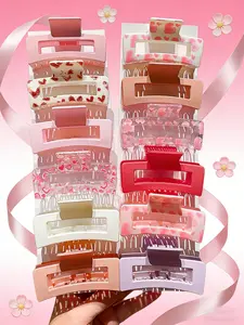 12Pcs Valentine's Day Heart Print Hair Claw Clips Set, Fashion Hair Accessories for Women Girls, Soft Material & Strong Hold, Perfect for Dates and Gifts