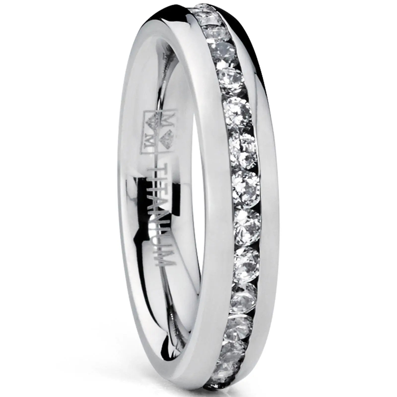 Women's 4MM High Polish Ladies Eternity Titanium Ring Wedding Cubic Zirconia Sizes 4-9