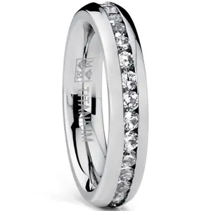 Women's 4MM High Polish Ladies Eternity Titanium Ring Wedding Cubic Zirconia Sizes 4-9