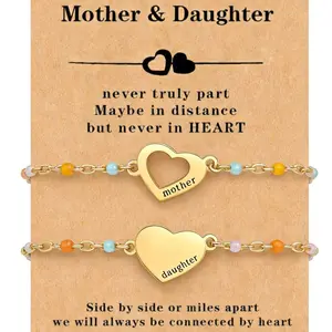 2026 Stainless Steel Mother's Day Mom Daughter Bracelet Unique Versatile Sweet Style Card Included Jewelry Gift for Her