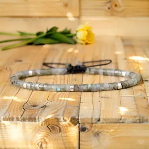 Natural Gary Labradorite Tiny Tube 2*4 mm Beads Dainty Minimalist Healing Reiki Boho Dainty Women Bracelet Beaded Gemstones