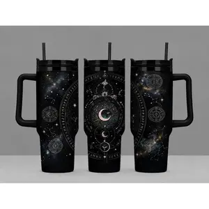 Occult Moon Phase Tumbler 40oz, Dark Academia Travel Mug, Celestial Mystic Symbol Artwork, Gift for Wiccan Women, Yule