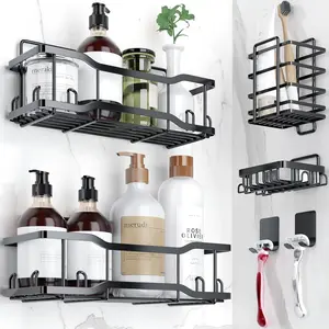 Shower  Bathroom Shelves, The Athena Silken Black 4 Set, 40LB Capacity, Adhesive Tape - No Drill-Rustproof -Gorgeous  Coated 304 Stainless Steel Shower Organizer for kitchen and Home Decor