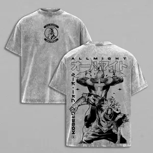 All Might x Bakugo Tee – My Hero Academia Vintage Washed Oversized Heavy Cotton Anime T-Shirt, Hero Duo Manga Graphic Streetwear Top for MHA Fans