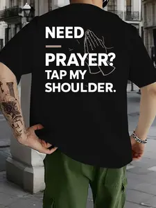 Cotton T-shirt, Need to Pray, Please Pat My Shoulder, Plus Size Men's T-shirt- 180g, Large Size, Plus SizePlus-size Men's Clothing, PLUS SIZE