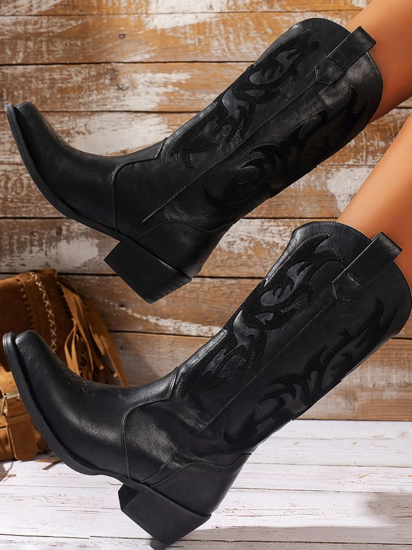 Women's Fashionable Cowboy Boots, Retro Style Pointed Toe Mid-calf Boots for Daily Wear, Western Boots for Women