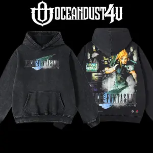 OceanDust4U Final Fantasy VII Men's Oversized Classic Cotton Fabric Hoodie - Retro Street Style, Seamless Love-Inspired Men's Sport Tops Apparel