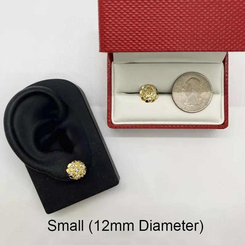 14K Gold Plated Brass Golden Nugget Cookie Stud Earrings with Cubic Zirconia Unisex 4 Sizes 12mm 14mm 16mm 20mm High Quality Polished