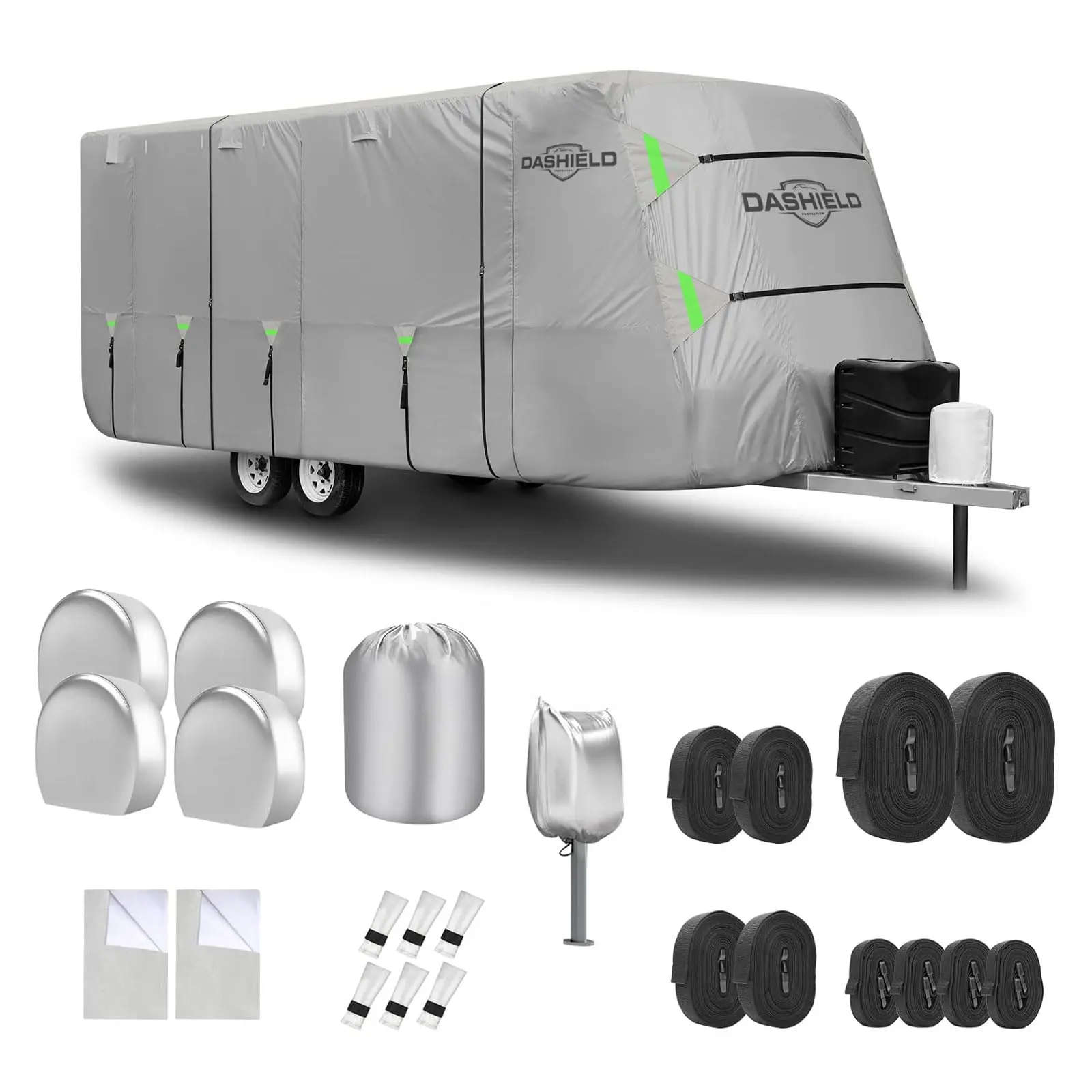 Dashield RV Cloud Travel Trailer Cover Fits 13'-40' Lightweight, Waterproof, Windproof, UV Protection, Breathable Air Vents, Durable Camper Cover with Tire Covers, RV Trailers