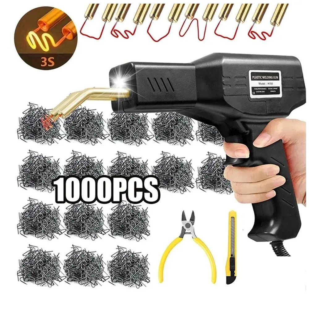 Upgraded 150W Plastic Welder Hot Stapler Kit, 2-in-1 Plastic Welding Gun with 1000 Staples 8 Welding Rods, for Bumper Crack Repair DIY Projects
