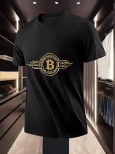 Simple Fashion Men's Bitcoin Circuit Pattern Short Sleeve T Shirt for Daily Leisure Street Trendy Wear