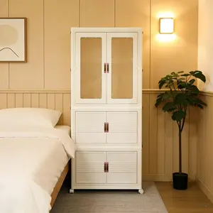 Closet Organizer Storage Bins with Wheels – Foldable Stackable Cabinet with Doors, Space-Saving Wardrobe Storage for Bedroom & Dorm