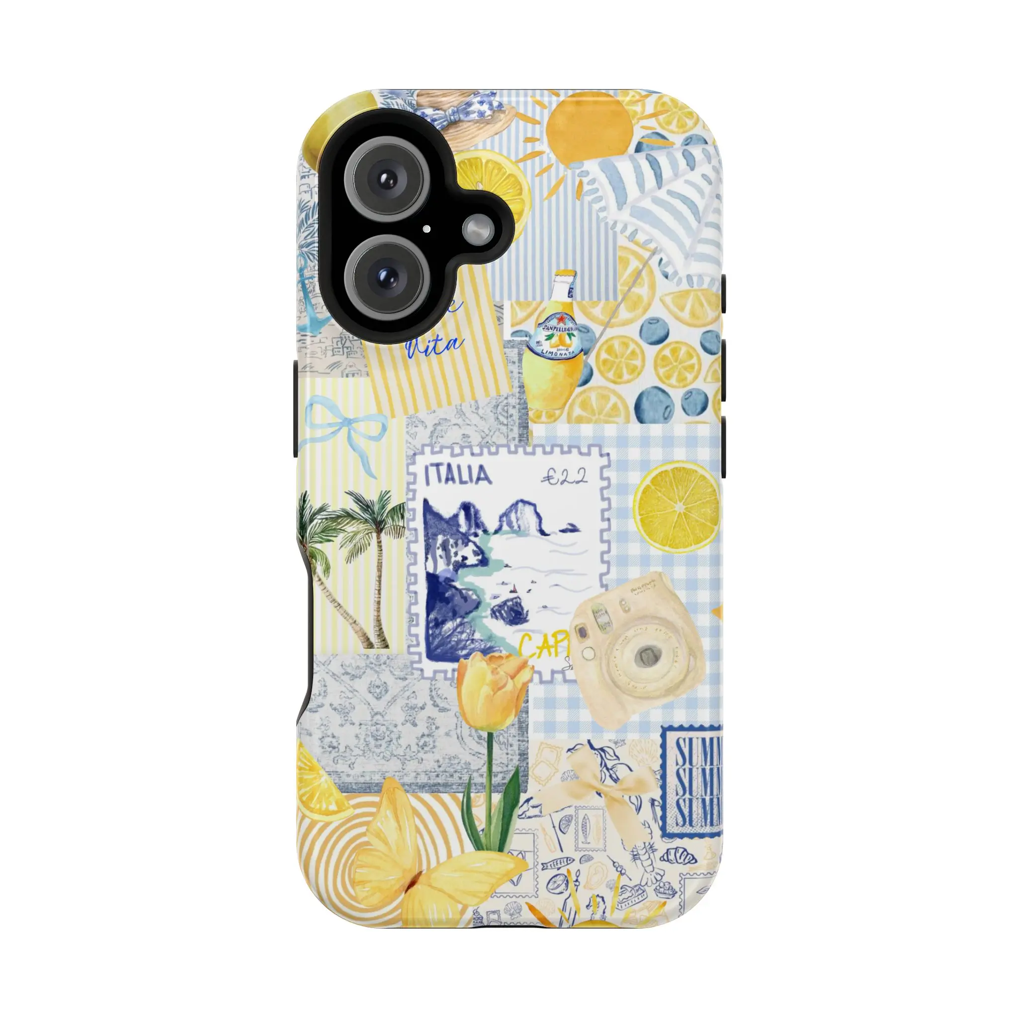 Glittercutie Italian Summer Italia Beach Phone Case Yellow And Blue Preppy Collage Colorful School Girls Phone Cases Phone Cover Hard Case Tough 2-piece Phone Case