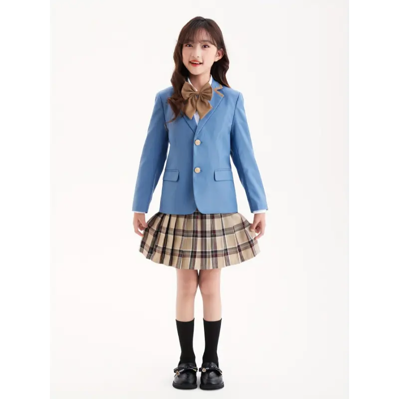 New Spring and Autumn School Uniform for Primary Students, British College Style Kindergarten Uniform, Suit Skirt Set, Children's Speech Choral Performance, Graduation Season Set (Suit+Skirt+Collar)