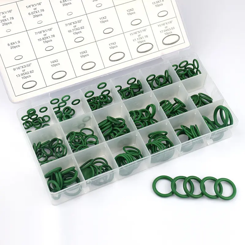 270-Piece Green AC O-Ring Kit, 18-Size Rubber O-Ring Assortment with Seal Gaskets and Washers, HVAC Repair Tool for Plumbing Applications