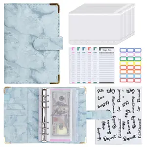 Budget Binder Leather A6 Cash Envelopes Money Saving Binder with Zipper Envelopes Cash Envelopes for Budgeting Blue