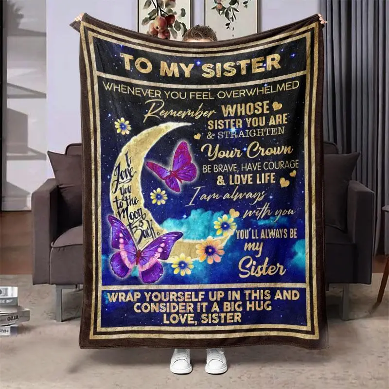 Butterfly & Moon Print Throw Blanket, 1 Count Soft Warm Napping Blanket For Home Office, Comfortable Blanket For Air-conditioned Room