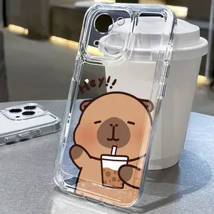Phone case: 1 Hello Capybara Pattern Transparent Space Shockproof Phone Case, Compatible with iPhone 11 12 13 14 15 16 17 XS XR X 7 8 12 13 Plus Pro Max SE Series, Space Shell Design, Suitable as Decoration/Birthday Gift/Holiday Gift, for Girlfriend