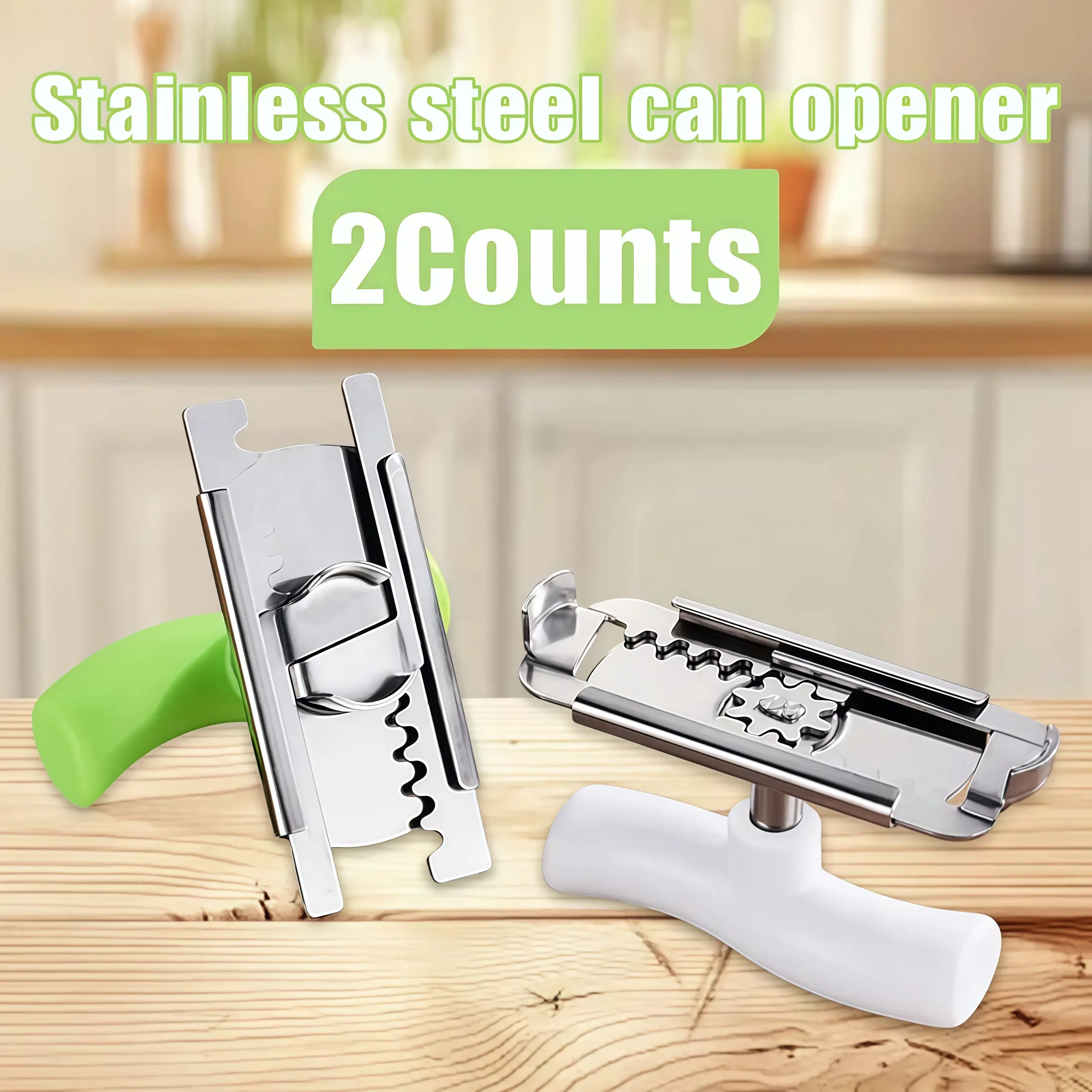 2pcs white+green household tin can opener, simple rotating can opener, multifunctional bottle and can opener tool, portable manual can opener, multifunctional stainless steel manual can opener, portable rotating tin can opener, suitable for kitchen use