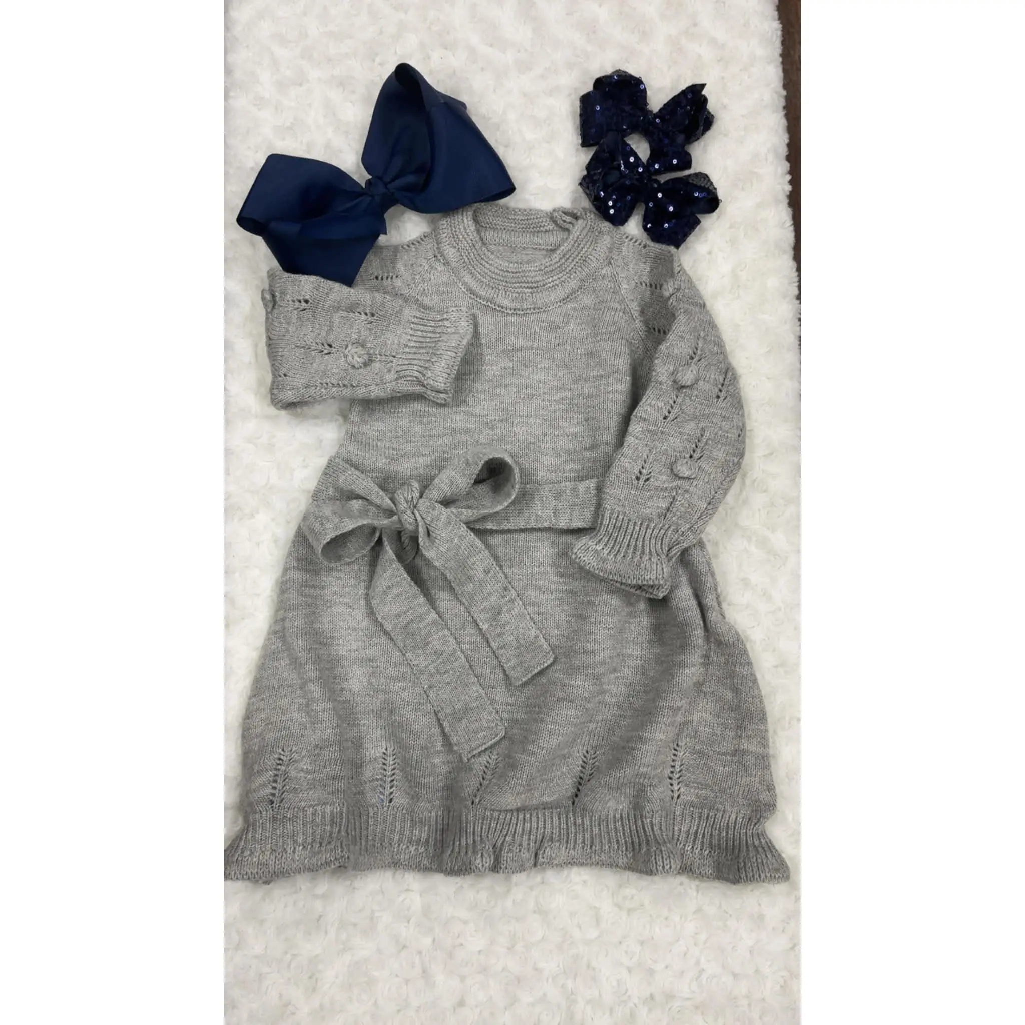GRAY KNIT LONG SLEEVE DRESS