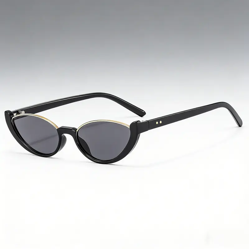 Women's Vintage Half-Frame Cat Eye Sunglasses - Resin Lens Sports Eyewear for Streetwear, Outdoor Wear, Fashionable Modern Trendy Accessories