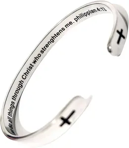 Religious prayer bracelet Christian inspirational quotes Cross Cuff bracelet Baptismal Faith  verses inspired cuff