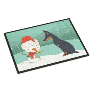 Carolines Treasures CK2038MAT 18 x 27 in. Doberman & Snowman Christmas Indoor or Outdoor Mat