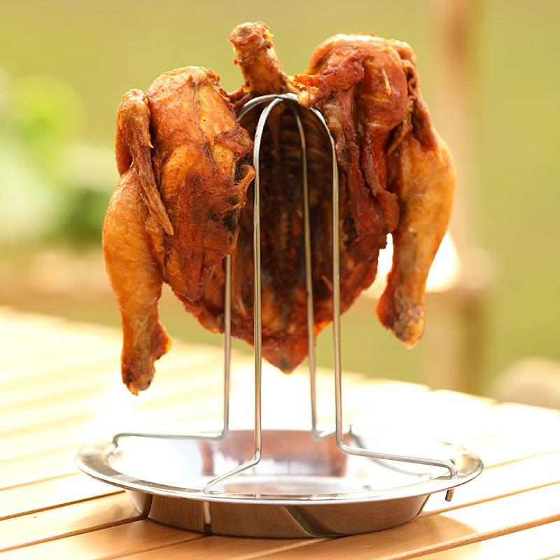 Outdoor charcoal-grilled chicken rack: non-stick, thickened, foldable, portable, and detachable vertical roasting stand.