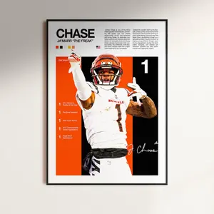 Ja'marr Chase Poster, NFL Wall Print, Football , NFL Poster Print, Sports Decor, Cincinnati Bengals Poster, Football Gift