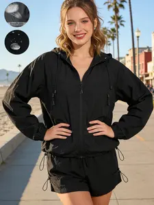 Women's Summer Lightweight Breathable Sun Protection Water Repellent Skin Jacket, Foldable Folding Outdoor Hiking Jacket with Zipper Pockets, Cool Air Conditioning Sports Coat, Casual Athletic Jacket