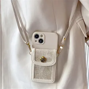 Luxury 3D Camellia Flower Leather Card Bag Crossbody Lanyard Soft Case For iPhone 16 15 14 Pro Max 13 12 11 X XS XR 7 8 Cover Screen Protector Neck Strap Durability Smartphone Protection Protective Cellphone Casing Shockproof White