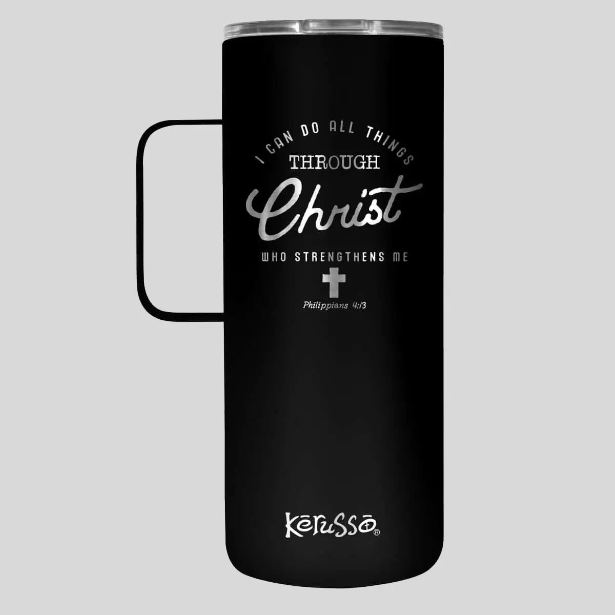 Kerusso 22 oz Stainless Steel Coffee Tumbler Flask With Handle, Lid - "I Can Do All Things" Design
