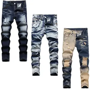 Boy's 3-Piece Jeans Set, Kids Slim Fit Ripped Skinny Jeans, Fashion Color Blocked  Destroyed Distressed Tie-dye Denim Pants