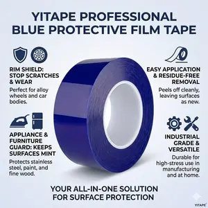 Yitape Blue Protective Film Sticker, Anti-Scratch Wheel HUB Appliance Furniture Wrap, Self-Adhesive Fast Install, No Residue, Industrial Grade Protection