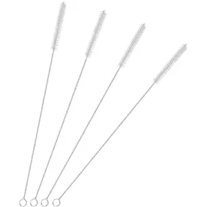Drinking Straw Cleaning Brushes Set 17" Extra Long 1/2" Extra Wide Pipe Tube Cleaner Nylon Bristles Stainless Steel Handle - 17" x 1/2" (12 mm) - Set of 4