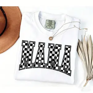 [100% Cotton] Checkered Mama Shirt, Gift For Mom, Retro Mom Shirt, Mother's Day Gift, Vintage Checkered Shirt, Tee, Full Colors, Summer & Fall & Winter Styles Short Sleeve Tops - Unisex Women's & Men's Campus Daily Wear