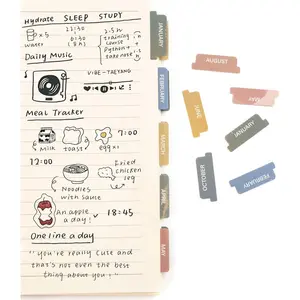 Laminated Planner Monthly Stickers,40 Adhesive Plan Tabs Accessories for Notebooks (2 Sets 12 Month Tabs and 16 Blank Tabs), Hobonichi 2026 Happy Calendar Inserts Set (Morandi)