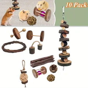 A Set of 10 Chinchillas Chew Toys Toys Accessories for Teeth Care for Russian Hamster Gerbils Rats Guinea Pigs - Home Improvement.