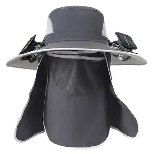 Detachable sun protection visor neck cover sun hat with solar-powered fan - high airflow, rechargeable lithium battery, outdoor gear for men wide brim bucket hat