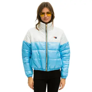 COLOR BLOCK HALF AND HALF APRES PUFFER JACKET - WHITE GLOSSY