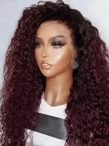 Fashion Wine Natural Ultra-Soft 26-Inch 180% Density Lace Front Wig, Synthetic Hair Wig, Curly Twist Knot Wig for Daily Use, All Seasons