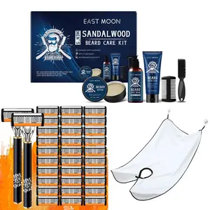 2 handle, 36 blades, 1shaving aprons, beard shampoo, beard conditioner, beard moisturizing oil, comb, brush, razor, men's sandalwood beard care set, nourishing repair, frizzy beard, styling set, manual men's razor, shaving kit, Beard Grooming Kit