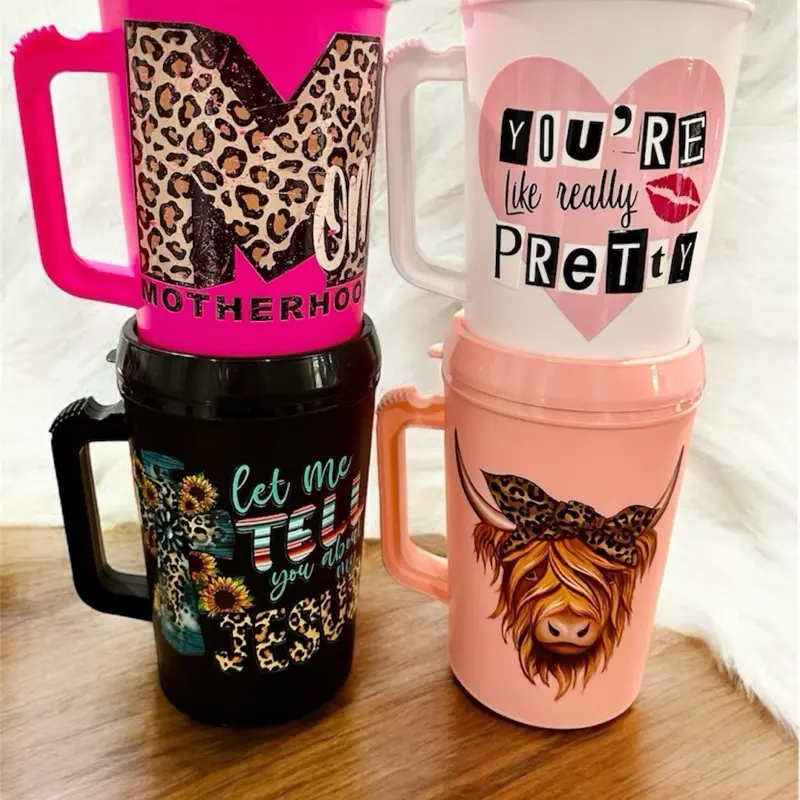 34oz Trucker Mug - motherhood- highland cow- you’re like really pretty- let  - Perfect for Your Morning Drinks - Drinkware, Cup Reusable Tumbler Washable Coffee Beverage Lid Stylish Reuse